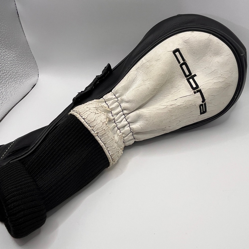 Cobra Golf King F7 Driver Headcover Black White Cracked Leather Knit Sock